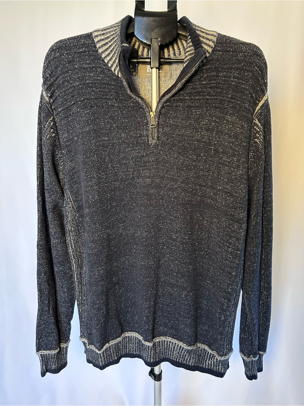 BKE Men’s 1/4 Zip Pullover Sweater XL Heavy Knit Cotton Space Dye Charcoal Grey